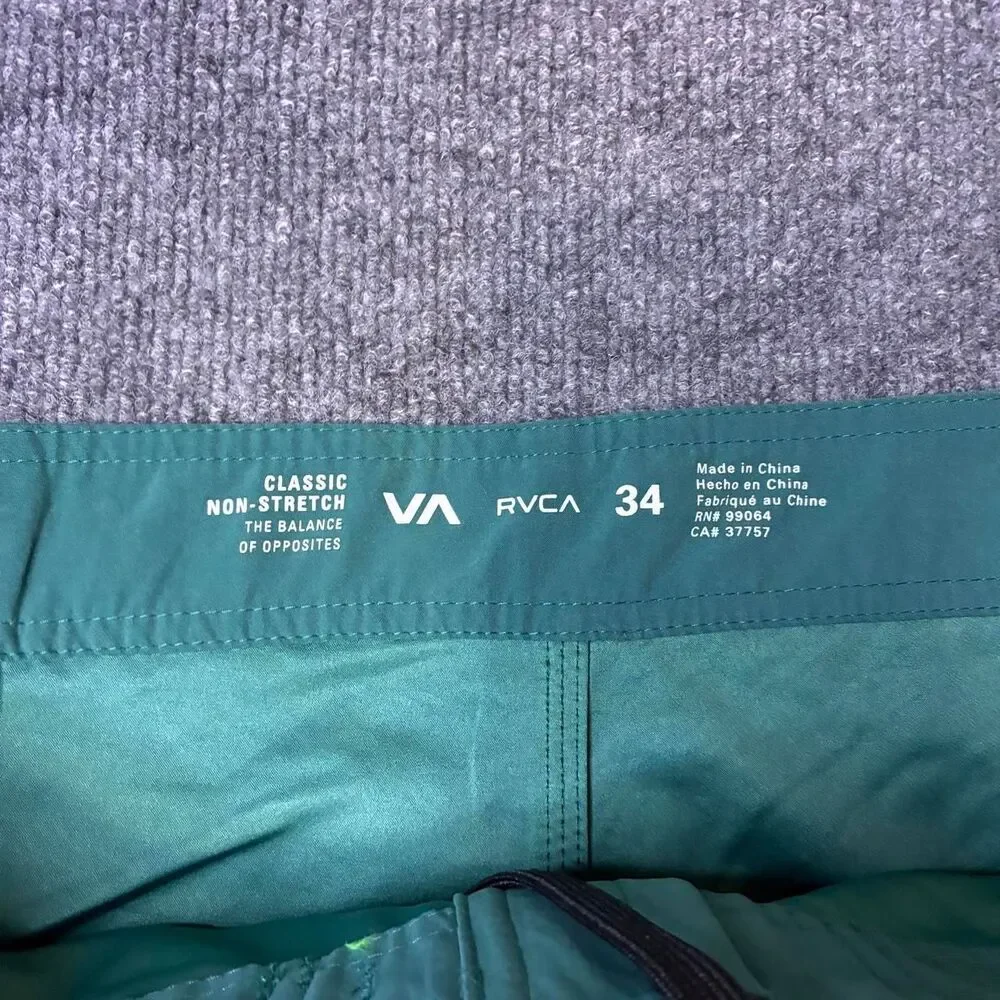 RVCA Men’s 34 Board Shorts Green Classic 21” Cargo Pocket Swim Trunks NWT